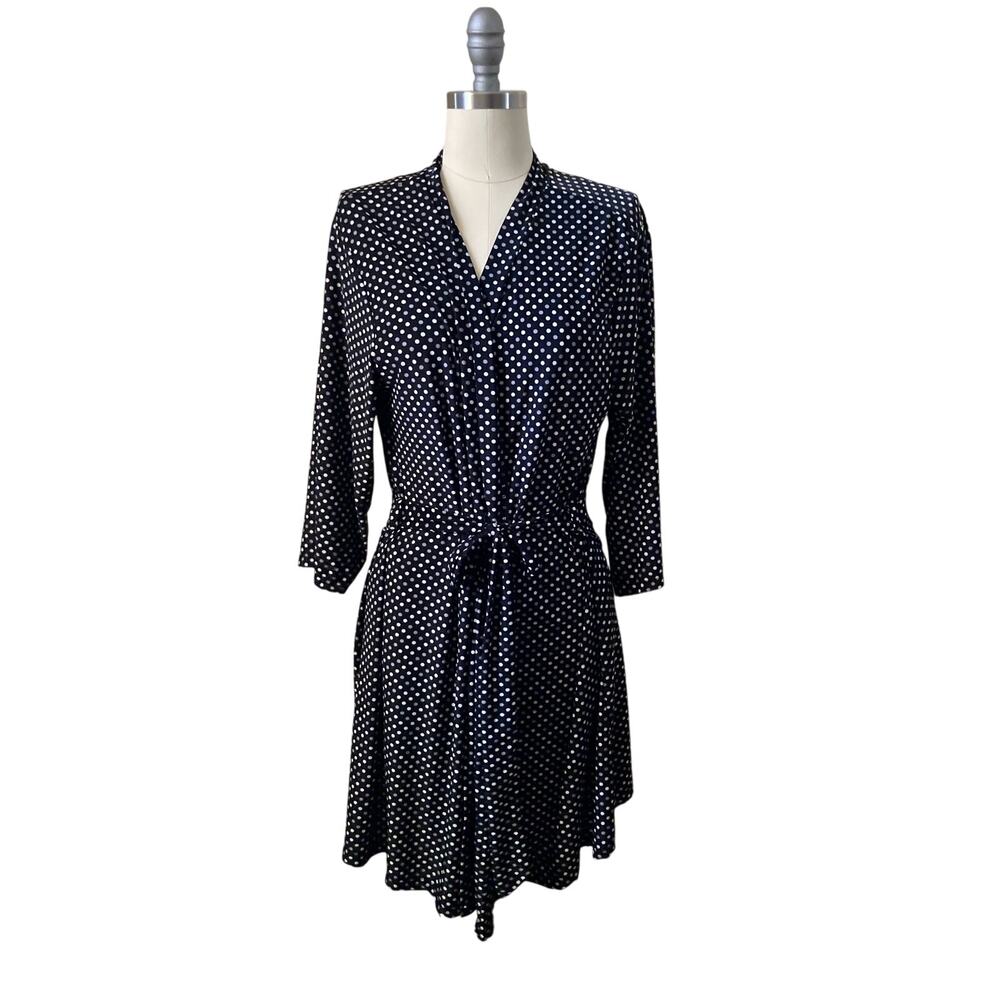 Rene Rofe Women's Robe Size L Black White Grey White Polka Dot